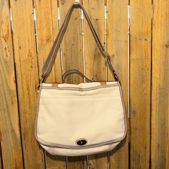Fossil Canvas Flap closure bag with Leather Trim - Picture 5 of 9